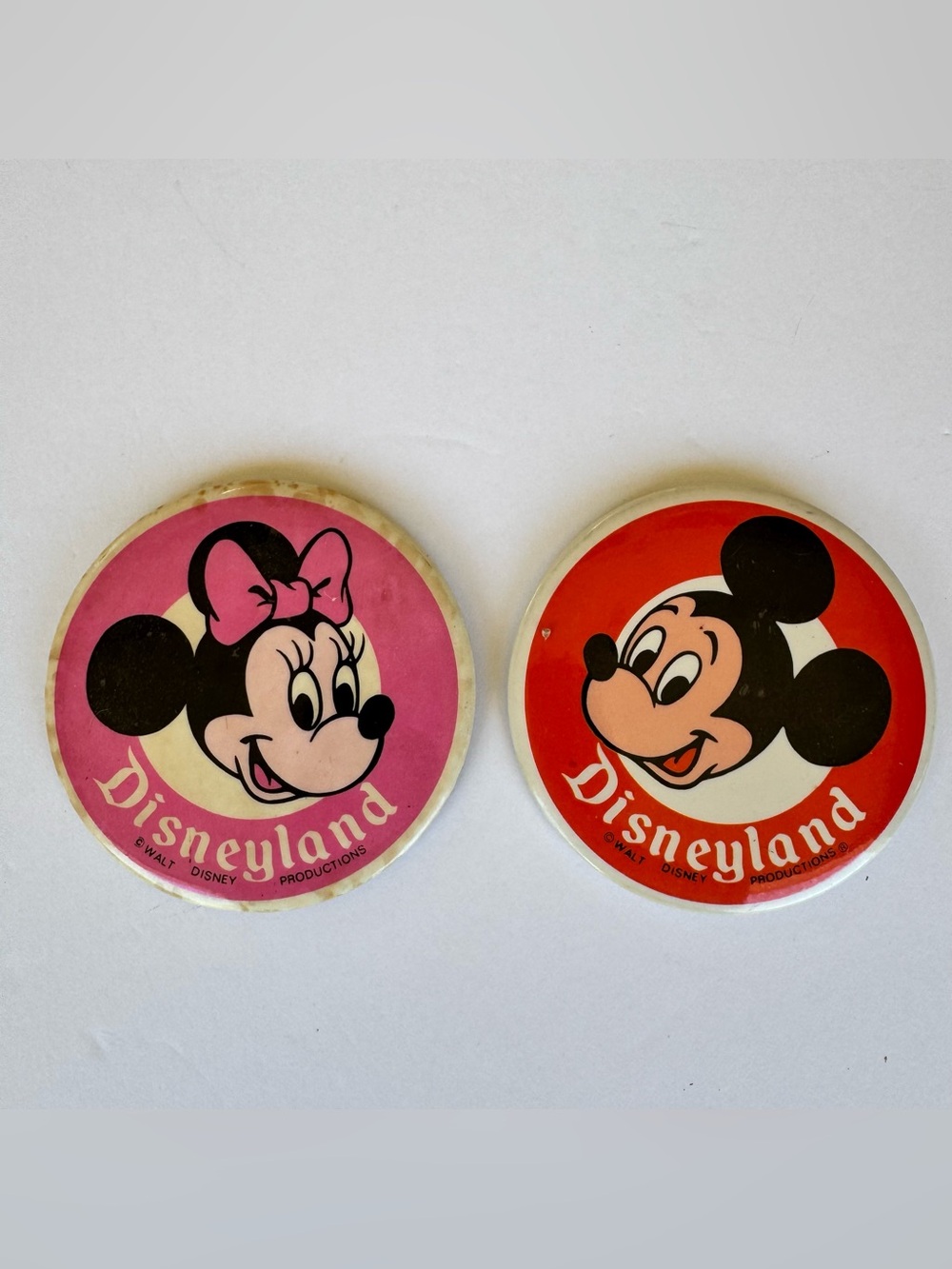 Vintage Disneyland Walt Disney Productions Round Mickey & Minnie Mouse Pin Metal